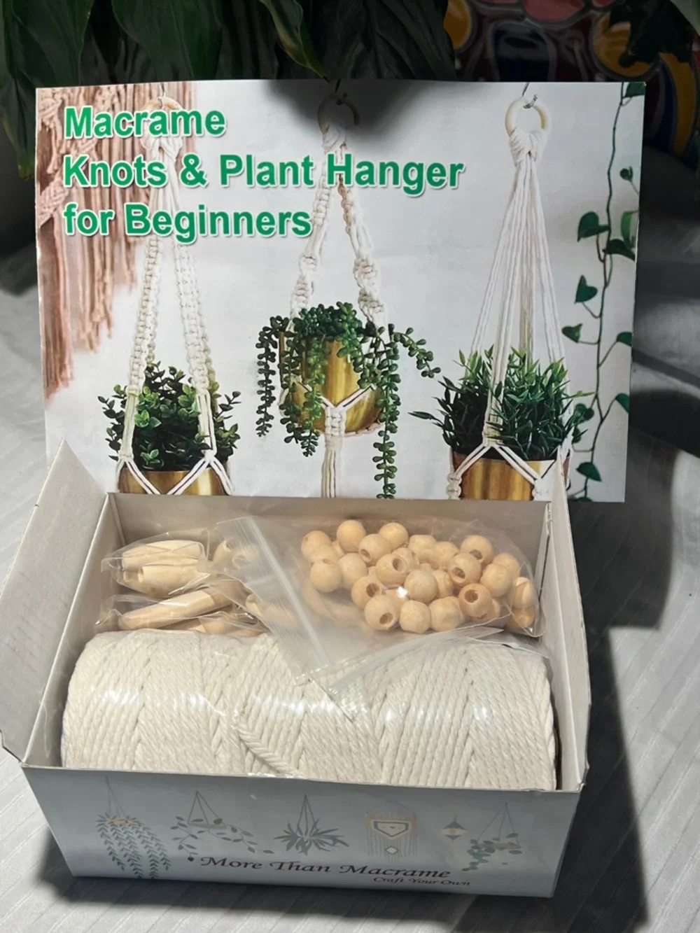 Macrame Knots & Plant Hanger Kit - Natural Cotton Rope & Wood Beads - Picture 11 of 16